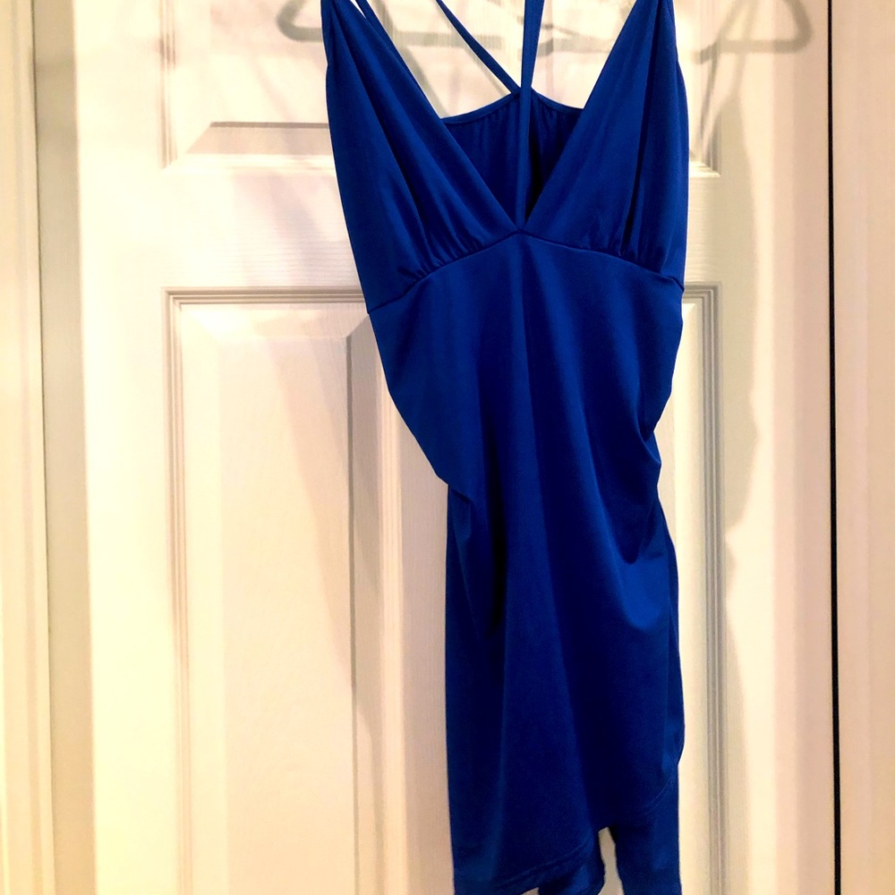 Slinky spaghetti strap summer mini dress.